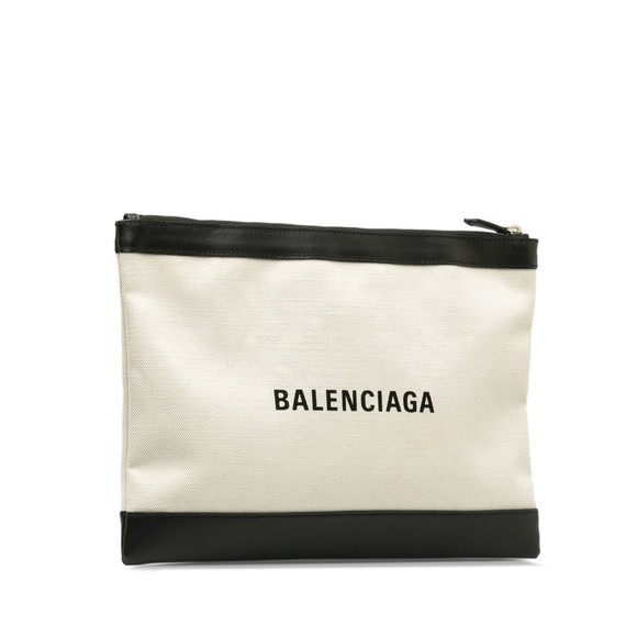 Balenciaga Bag Canvas Black Leather Tan Clutch - Picture 1 of 11